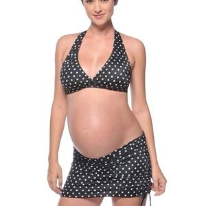 Prego NWT Black Polka Dot Ruched Bikini Set Maternity Swimsuit Women’s Medium
